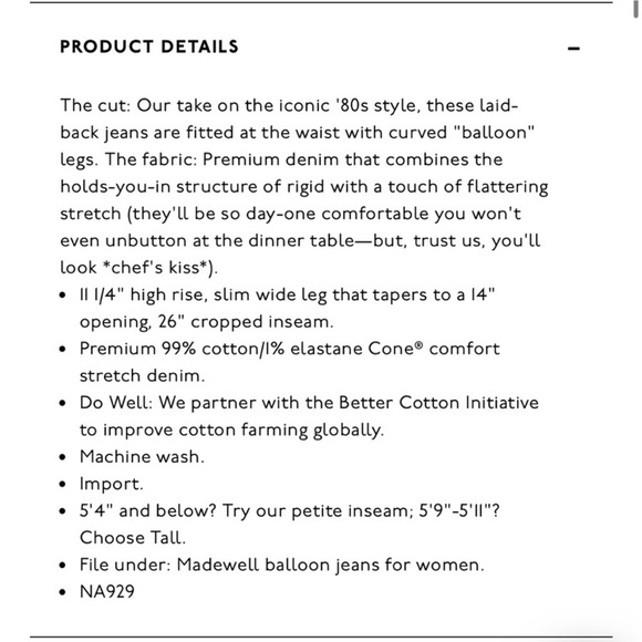 NWT Madewell Balloon Jeans in Biscayne Wash: Raw-Hem Edition size 26 NWT - Picture 3 of 5